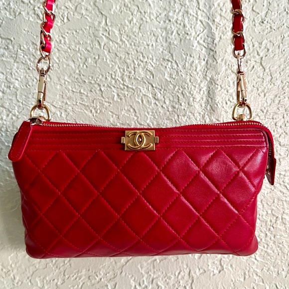 👑✅PRICE FIRM✅ AUTHENTIC Chanel Red Boy Lambskin Clutch - Picture 5 of 17